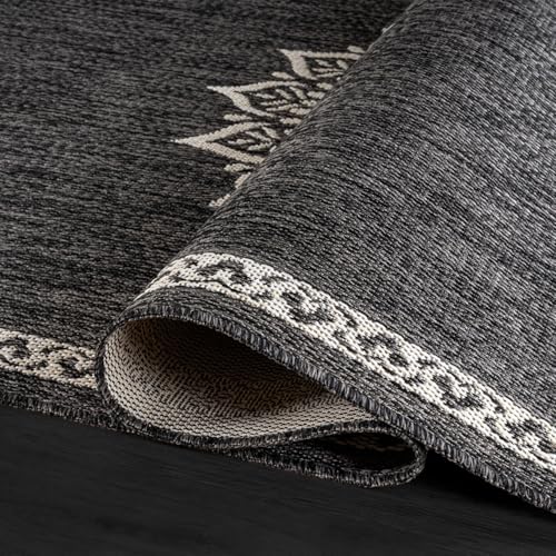 Outdoor Rug 10x14 Medallion Darkgray Modern Large Area Rugs for Indoor and Outdoor Patios Kitchen and Hallway Mats Washable Porch Deck Outside Carpet (140 Sq Ft)