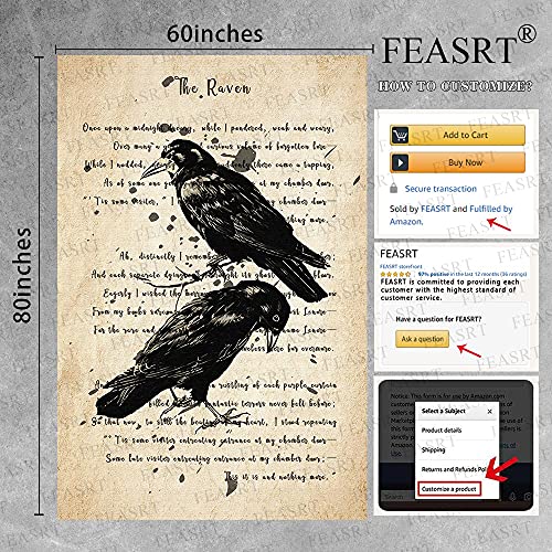 Raven Tapestrys Gothic Skull and Raven Dictionary Tapestry Rustic Room Mural Posters 60x80 Inches for Living Room Bedroom Home Dorm
