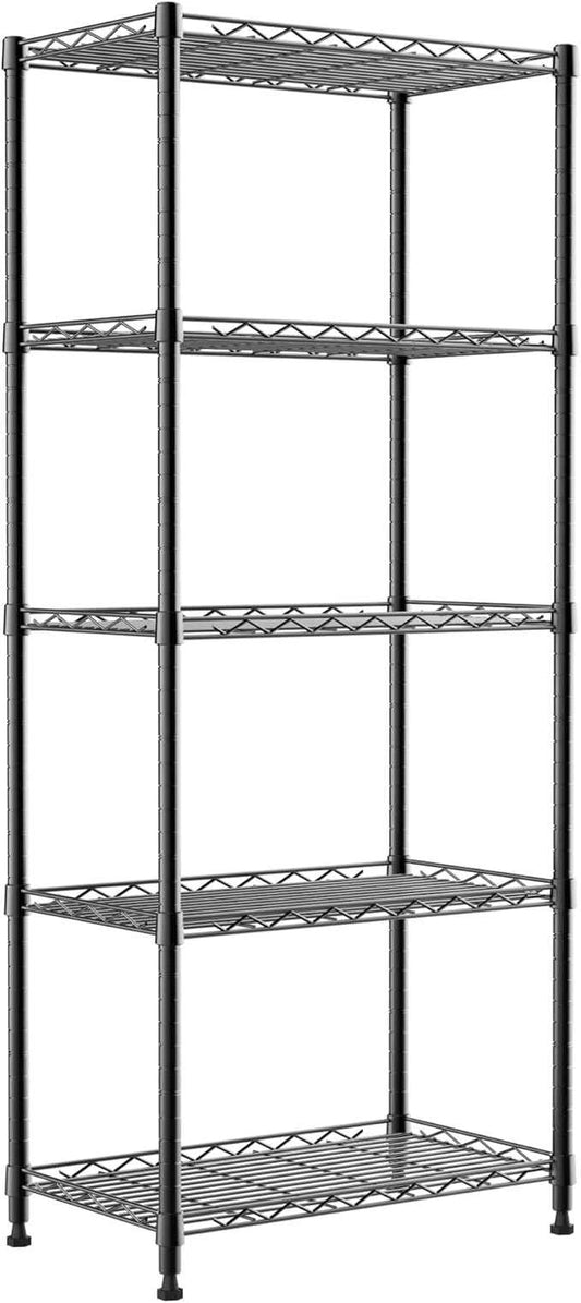 REGILLER 5-Wire Shelving Metal Storage Rack Adjustable Shelves,Standing Storage Shelf Units for Laundry Bathroom Kitchen Pantry Closet(Black,11.8" D x 21.2" W x 53.5" H)