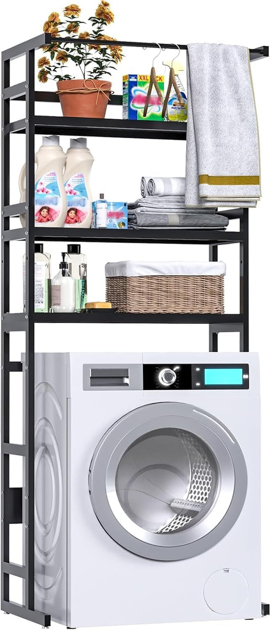 Dryer Storage Shel andf Over The Washer - Adjustable 4-Tier Heavy Duty Laundry Room Organizer, All Carbon Steel Standing Shelf with Hanging Rod, Anti-Tip Design, Super Stable 29.93" L x 11" D x 73" H - NestledHome