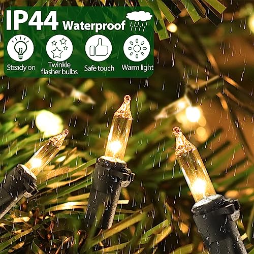 Clear Christmas Lights 50FT 200 Count Incandescent Bulbs Warm White Mini Lights with Black Wire for Christmas Tree