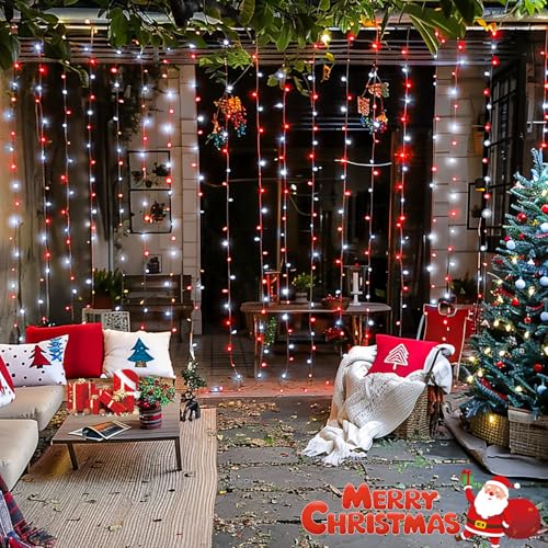 300LED Red and White Christmas Curtain Lights for Bedroom (9.8 Foot)