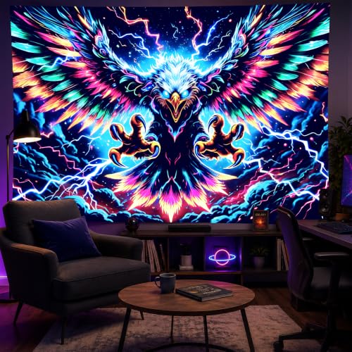 Blacklight Tapestry Hawk Eagle Room Wall Art 78 x 59 Inch