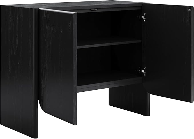 Nathan James Jacala Mid Century Modern Entryway Storage Cabinet with Doors, Living Room Accent Cabinet with Wood Frame, Black Oak Set of 4