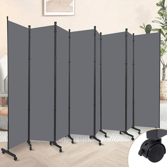 Room Divider 8 Panel Room Dividers/Wheels, Fabric Room Divider Panel for Office Room Partitions and Dividers, Portable Partition Wall Divider for Room Separation, Freestanding Privacy Screen Indoor