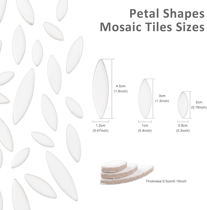 Artspac White Petal Ceramic Mosaic Tiles for Crafts, 200g Flower Tiles Mosaic Pieces for Mosaic Craft Supplies,Garden Art Decor