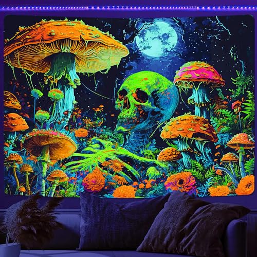 Blacklight Skull Tapestry