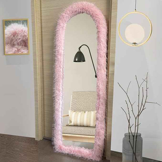Fluffy Mirror Cover - 59"x16" Full Length Stretch Universal Ultra Soft Non-Slip Cover Warm Home Decor for Bedroom Cloakroom (Light Pink-Without Mirror, Suitable for 59"×16")