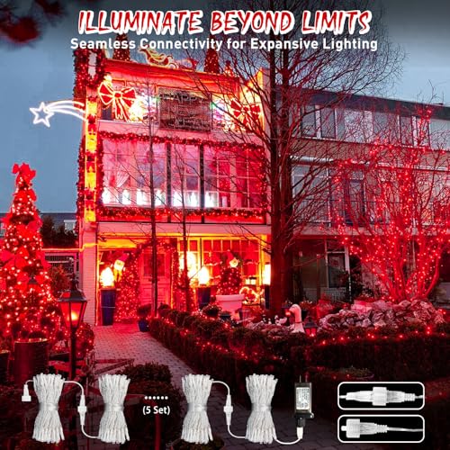 150 LED Connectable Red Christmas Lights Indoor Outdoor Waterproof (59 Foot)