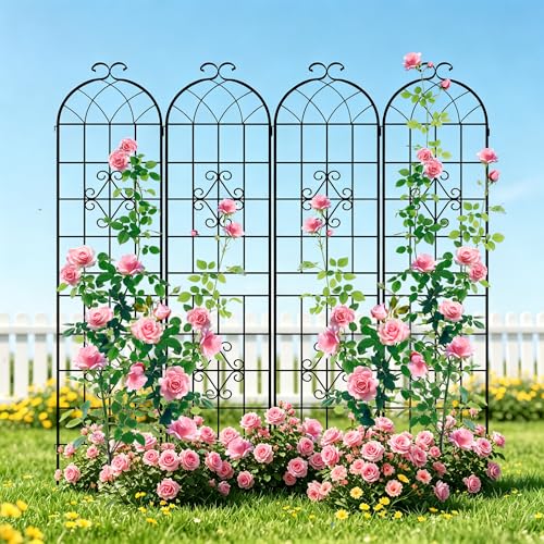 78.4 x 80in Rustic Iron Arch Decoration Garden Trellis with Black Metal Coating (4 Count)