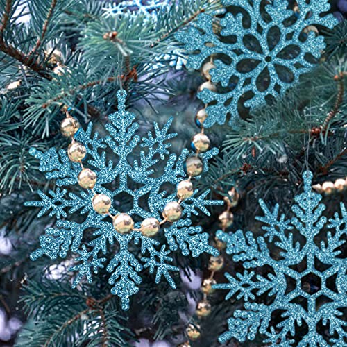 6pcs Large Snowflakes Ornaments Blue 12” Big Plastic Glitter Snowflake for Winter Indoor Outdoor Christmas Tree Window Room Decorations Giant Craft Snowflakes (6 Count)