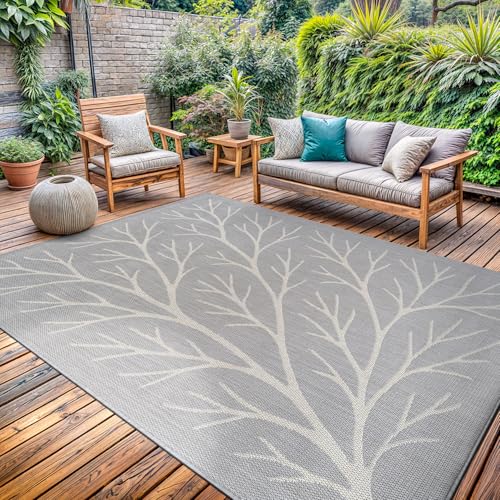 Washable Indoor Outdoor Rug 10x14 Modern Area Rugs Branch Pattern Non Shedding Waterproof Easy Clean Patio Deck Porch Living Room Bedroom Garden RV (140 Sq Ft)