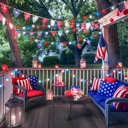 Connectable 33ft 100 LED Red White and Blue Lights Indoor Outdoor