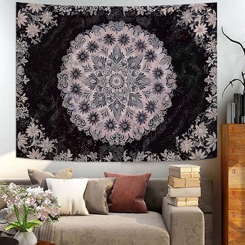 Boho Floral Mandala Tapestry Wall Hanging Grey Bohemian Flower Medallion Tapestry Aesthetic Gray Black Hippie Indian Small Tapestries for Bedroom Living Room Dorm Decor 48 x 36 Inch