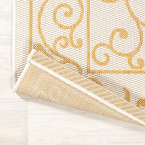Vintage Filigree Indoor Outdoor Round Area Rug 5 Ft Cream
