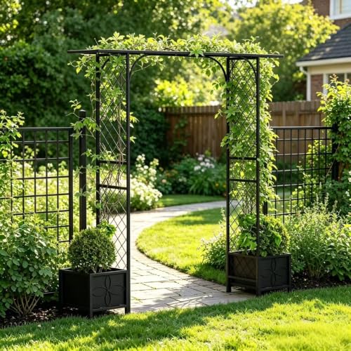 Metal Garden Arbor with Planters