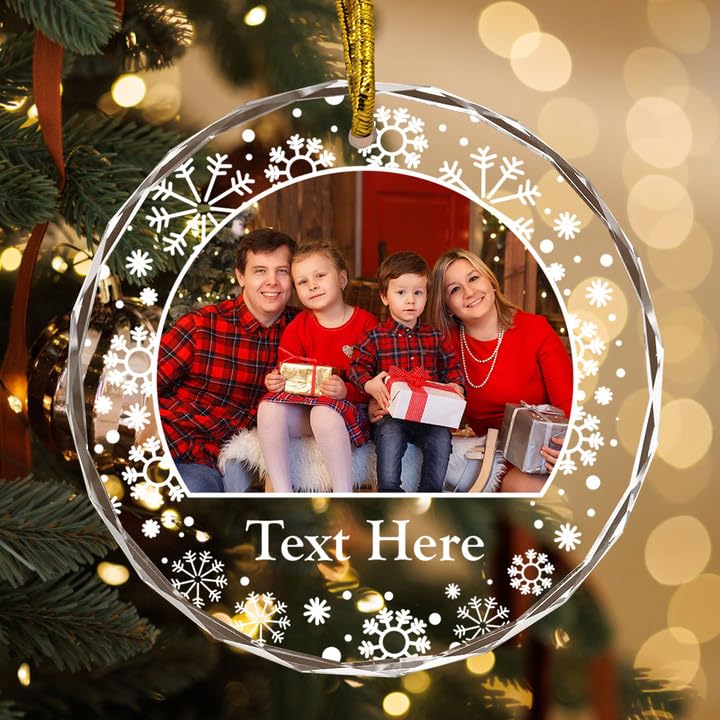 Personalized Christmas Family Photo Crystal Ornaments