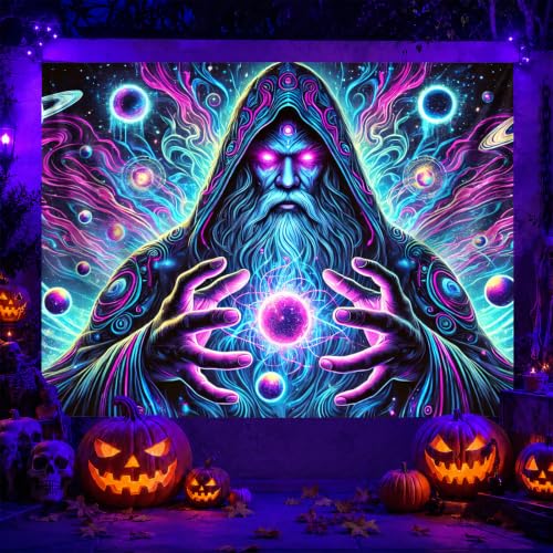 Blacklight Tapestry Wizard Space Bedroom Decor 78 x 59 Inch
