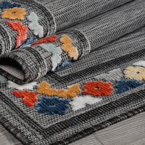 Outdoor Rug 9x12 Modern Bordered Large Area Rugs for Indoor and Outdoor Patio Easy to Clean Non Shedding Living Room Porch Garden Washable Outside Carpet
