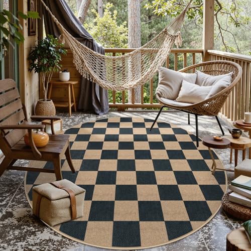 Checkered Easy Jute Outdoor Patio Area Rug 6ft Round (36 Sq Ft)