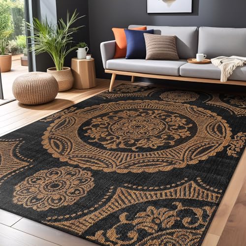 Medallion Outdoor Rug 5x7 Washable Outside Carpet for Indoor Patio Porch Waterproof Easy Cleaning Non Shedding Area Rugs Nut Brown 5 x 7