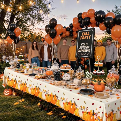 Fall Plastic Tablecloth 12 Packs Thanksgiving Disposable Table Cloth 54x108 Rectangle Table Cover with Pumpkin & Maple Leaf for Holiday Dinner Party Decorations Outdoor Picnic & Baby Showers