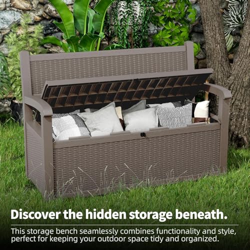80 Gallon Outdoor Storage Bench Lockable Deck Box Outdoor Storage Box Waterproof for Patio