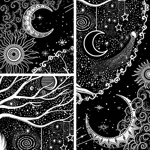 Tree of Life Tapestry Black and White Tapestry Mystical Sun and Moon Tapestries for Bedroom and Living Room Decor Black Tree 36×48 Inches