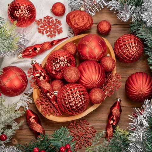50PCS Christmas Tree Ornaments Set with Shatterproof Balls Icicle Snowflake Hanging Ornaments for Home Office Farmhouse Christmas Decorations (50 Count)