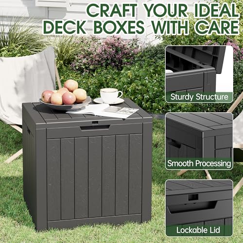 Deck Box 35 Gallon Resin Indoor and Outdoor Storage Boxes Waterproof for Garden Tools