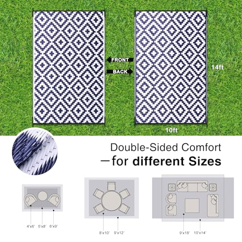 Outdoor Rug 10x14 ft Waterproof Reversible Mat (140 Sq Ft)