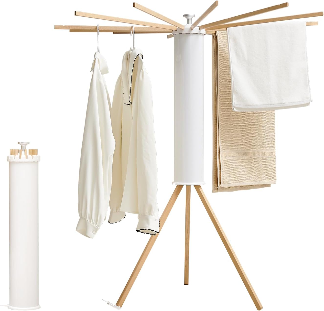 JOOM Tripod Clothes Drying Rack, Garment Rack Portable and Foldable Space Saving Laundry Drying Rack - Drying Rack Clothing 12 Rods Wooden - NestledHome