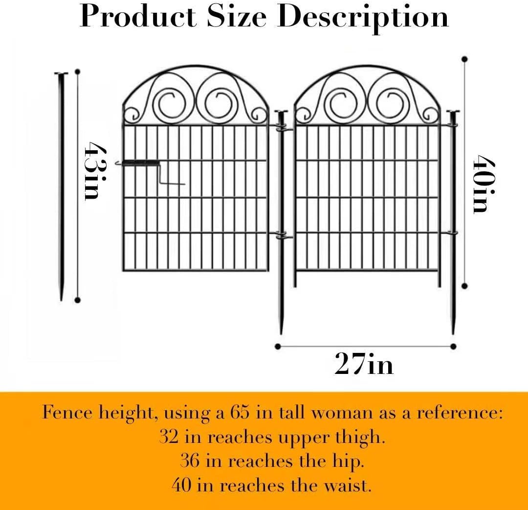 Tall Garden Animal Barrier Fencing with Gate, 40 Inch(H) 20 Panels Total Length 43.7 Ft Outdoor Dog Fence, Picket Fences, Reusable Decorative Fence for Garden │Patented