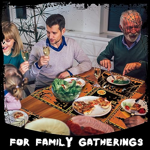 6 Pcs Halloween Placemats 12"x18" Gothic Bat Placemats Kitchen Decoration Washable Witch Place Mats Rectangle Skull Table Mats for Halloween Dining Table Accessories