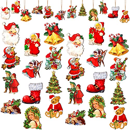 48 Pcs Wooden Christmas Ornaments Vivid Style (48 Count)