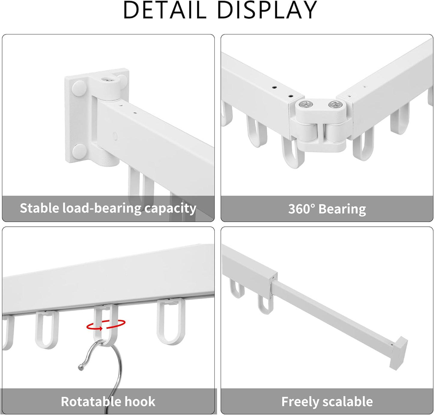Clothes Drying Rack Wall Mounted, Laundry Drying Rack Collapsible, Space Saving Wall Drying Rack Clothing Foldable, Tri-Fold Retractable Rack Outdoor Indoor with 18 Hooks(White，Loop-Shape Hooks) - NestledHome
