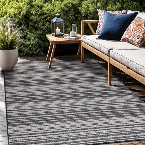 Stripe Outdoor Rug 10x14 Washable Outside Carpet for Indoor Patio Porch Waterproof Easy Cleaning Non Shedding Area Rugs Dark Gray 10 x 14 (140 Sq Ft)
