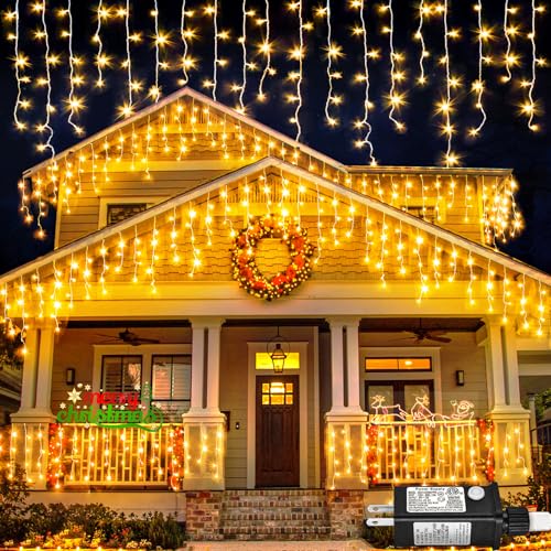 33ft 400 LED Icicle Lights for Outside Warm White Christmas Lights Outdoor