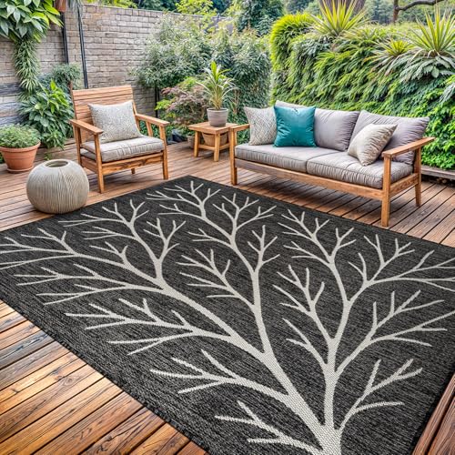 Washable Indoor Outdoor Rug 8x10 Modern Area Rugs Branch Pattern Non Shedding Waterproof Easy Clean Patio Deck Porch Living Room Bedroom Garden RV (80 Sq Ft)