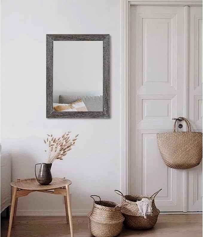 AAZZKANG Wall Mirror with Rectangle Wood Frame Large 20"x16" Rustic Decorative Hanging Mirrors for Bedroom Bathroom Living Room Home Office