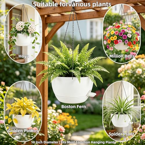 2 Pack 10 Inch Self Watering Hanging Planters for Indoor Plants (2 Count)
