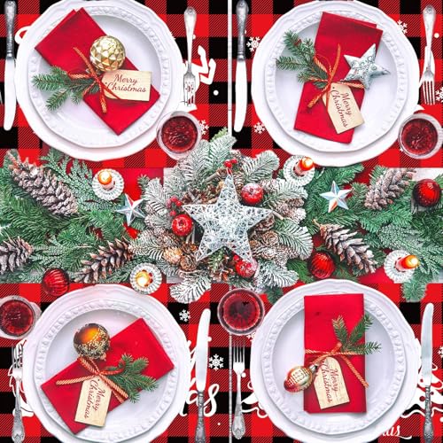 Christmas Placemats Set of 6 Red and Black Plastic Table Mat 17×13×0.04in (6 Count)