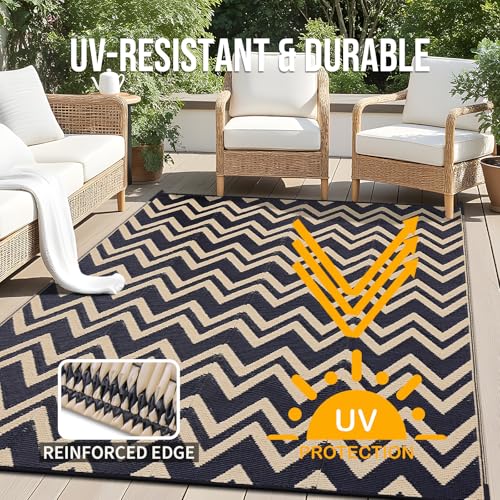 Outdoor Rug 9x12 ft Waterproof Reversible Chevron Mat