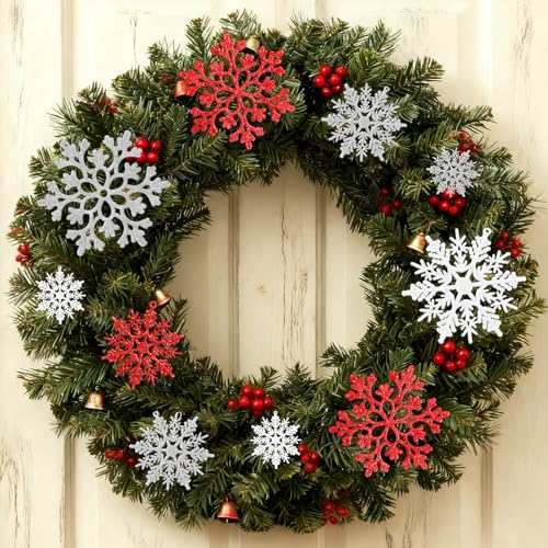 36pcs White Silver and Red Christmas Snowflake Ornaments (36 Count)