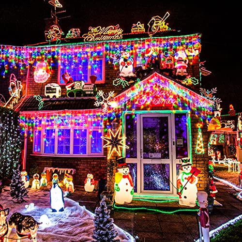 132ft Christmas Lights Outdoor 1280LED Icicle Lights for Outside Multicolor
