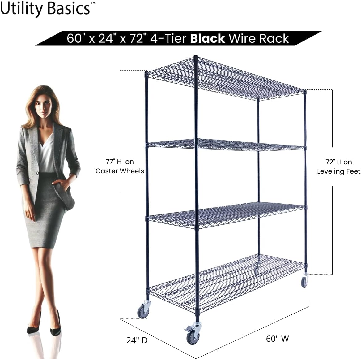 60"x24"x72" Premium Metal Steel 4-Tier Wire Shelving NSF 3200 LBS MAX Capacity Heavy Duty Storage Rack for Hospitals, Schools, Commercial Spaces, and Garages w/Premium Wheels - NestledHome