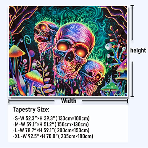 Blacklight Skull Tapestry Trippy Skeleton Wall Tapestries UV Reactive Neon Plants Trees Tapestries Aesthetic Galaxy Space Tapestry Wall Hanging for Bedroom Decor