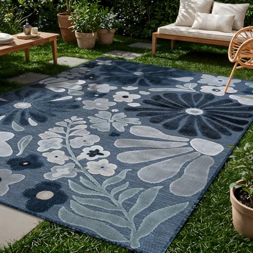 Outdoor Rug 6x9 Modern Floral Tropical Area Rugs for Outdoor and Indoor Patio Easy to Clean Non Shedding Living Room Porch Garden Washable Outside Carpet (58.5 Sq Ft)