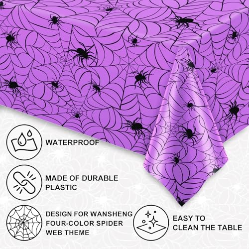 4 Pcs Halloween Plastic Tablecloths Colored Spider Web Disposable Table Cover Spiderweb Rectangle Table Cloth for Trick or Treat Holiday Party Decor (4 Count)