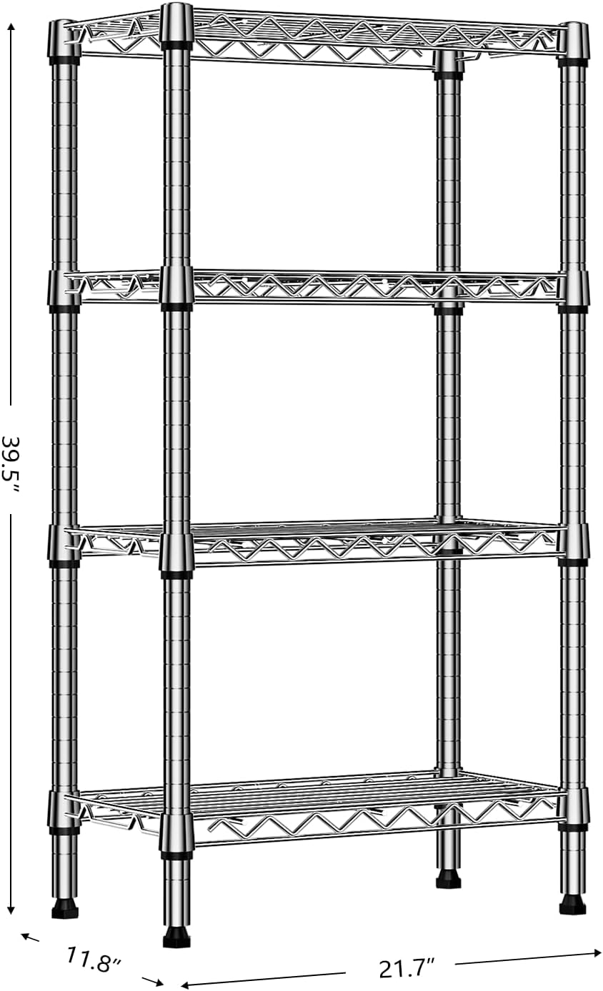 1000 lbs 4 Tier Shelf Metal Storage Shelves Wire Rack Closet Organizers with PP Board for Garage Kitchen Bathroom Laundry Chrome 11.8" D x 21.7" W x 39.5" H - NestledHome